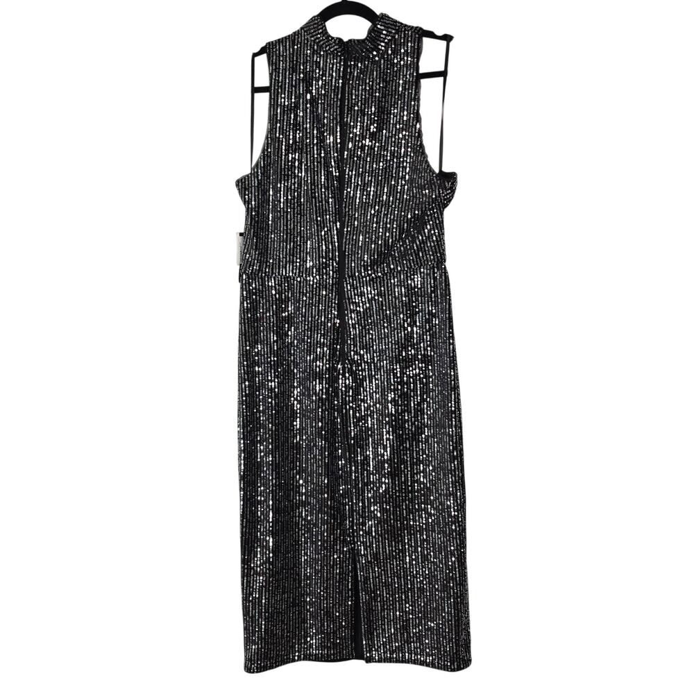 Donna Morgan Dress Womens 16 Black Sequin One Shoulder Cutout Midi Bodycon NEW - Picture 3 of 12